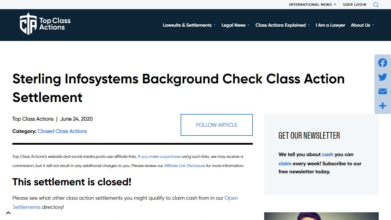 Sterling Infosystems Background Check Class Action Settlement